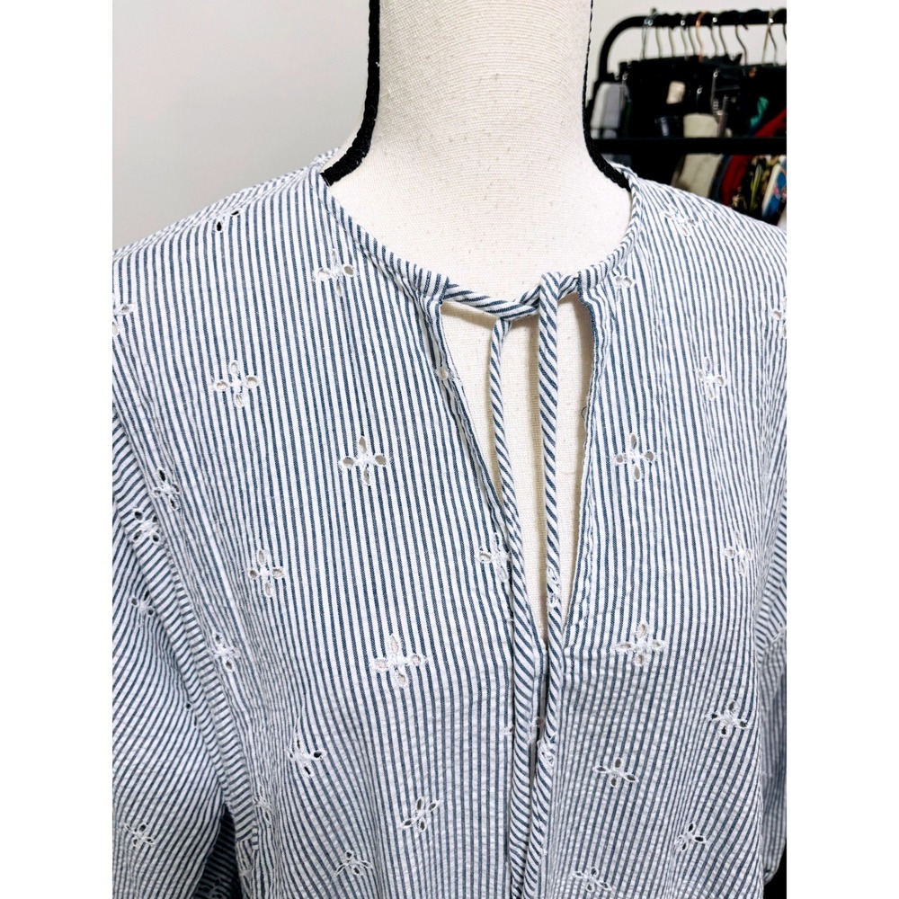 ASOS Design Blue White Striped Seersucker Eyelet Mini Dress Long Sleeve Sz 4 - Picture 5 of 10